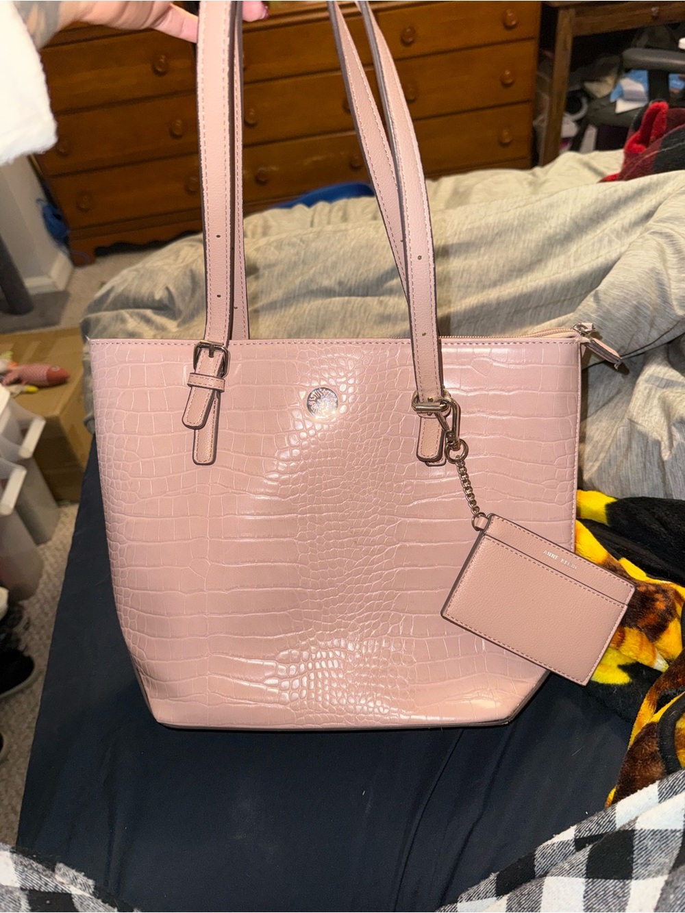 Anne Klein Croc-Embossed Tote in Blush Pink